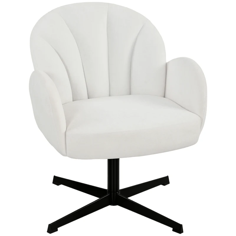 HOMCOM Drehbarer Wohnzimmer-Sessel Sessel mit Samtbezug und muschelförmiger Rückenlehne Sitz mit Federn Creme