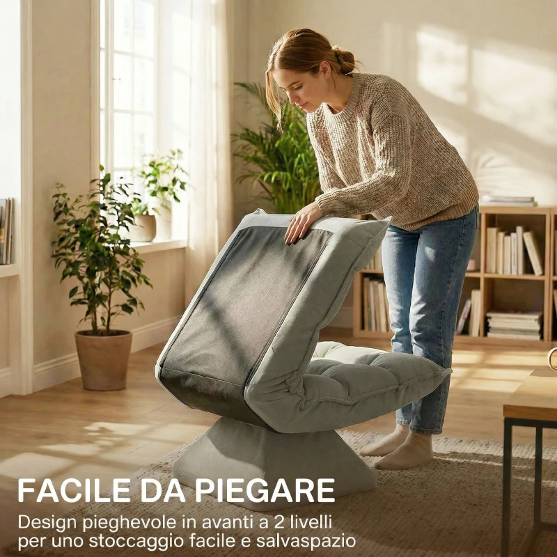 HOMCOM Poltrona Relax Girevole 360° con Schienale Regolabile in 5 Posizioni in Tessuto Effetto Velluto, Grigio Chiaro