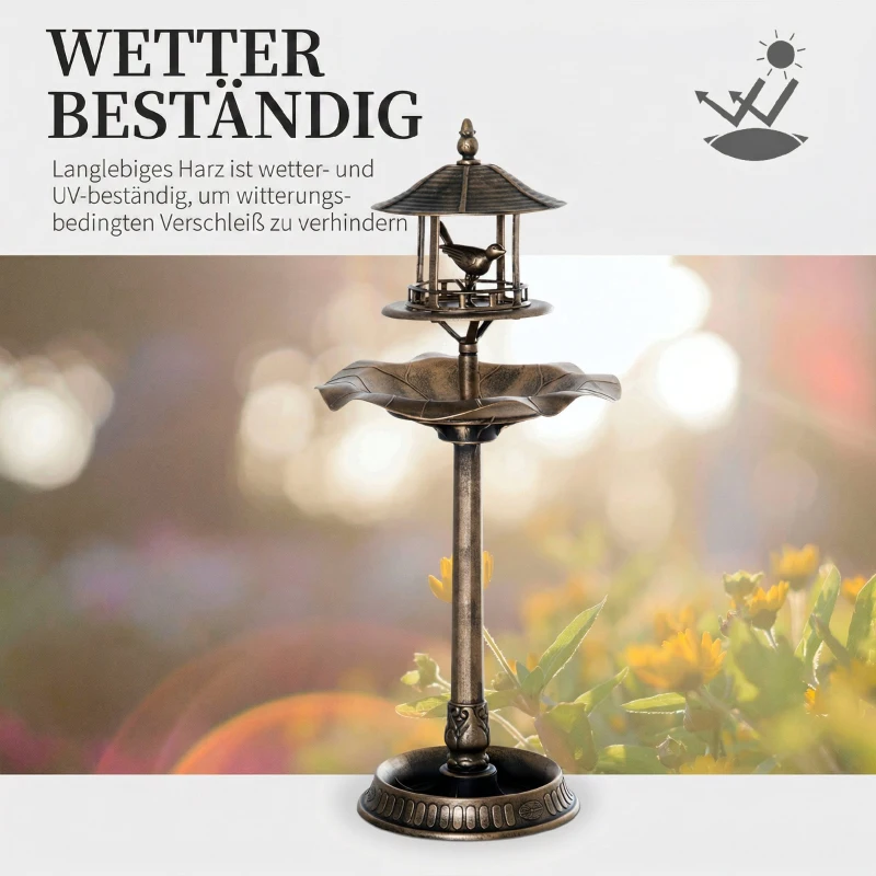 Outsunny Baie pentru păsări, adăpătoare și ghiveci 3 în 1 dim. Ø 50 x 113H cm polipropilenă bronz antic
