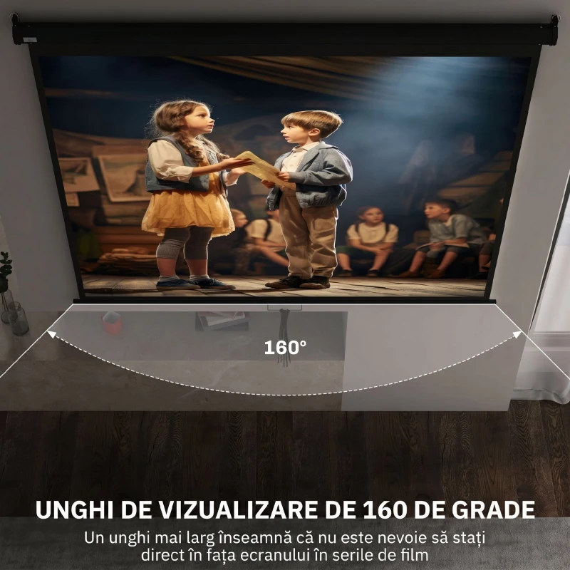 HOMCOM Ecran Proiecție 100" Reglabil cu Montare pe Tavan și Perete, Format 4:3, 203x152cm, Alb și Negru