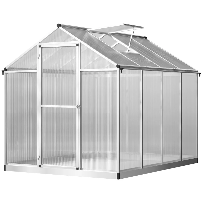 Outsunny 6 x 8ft Polycarbonate Greenhouse with Rain Gutters, Large Walk-In Green House with Door and Window, Garden Plants Grow House with Aluminium Frame