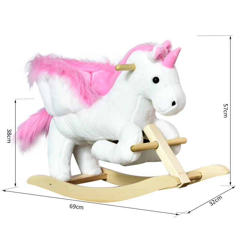 HOMCOM Cavallo a Dondolo Unicorno con Musica in Metallo e Legno 65x32x57cm