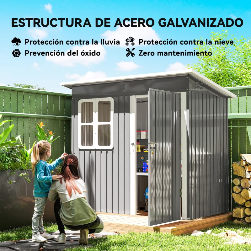 Outsunny Caseta de Jardín 221x133x190 cm Cobertizo de Exterior Metálico para Almacenamiento de Herramientas Gris Oscuro