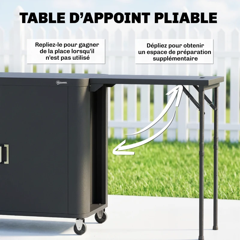 Outsunny Desserte jardin chariot de barbecue sur roulettes avec table latérale pliable placard étagères 166 x 54 x 88 cm noir