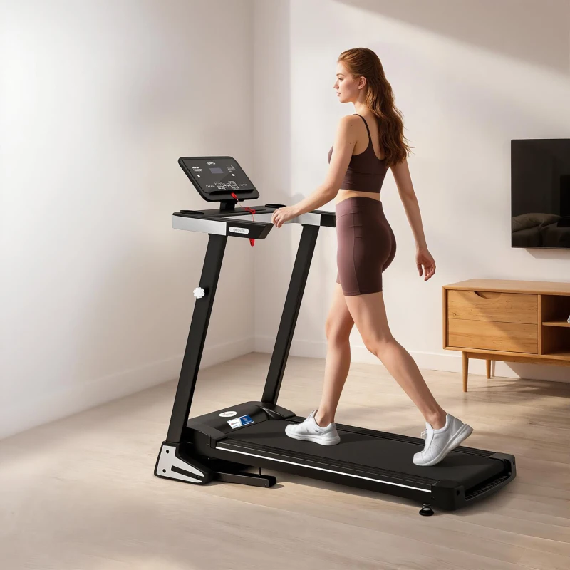 Tapis de Course Electrique Pliable - Aosom.fr x FFHandball - Tapis Roulant 1-12 Km/h 500 W écran LCD 12 programmes Noir