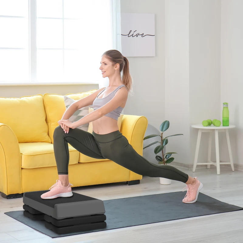 SPORTNOW Stepper Fitness Aérobic 3 Niveaux, Hauteur Réglable 10,5/15,5/20,5 cm, Surface Antidérapante, Capacité 250 kg, Gris