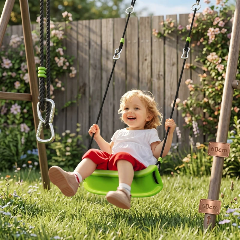 AIYAPLAY Set de Jocuri pentru Copii 3 în 1 cu Leagăn de Grădină, Coș și Poartă de Fotbal, 238x180x182 cm, Verde și Gri(m-11)