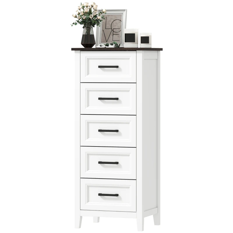 HOMCOM Cómoda Dormitorio Estrecho y Alto con Encimera Efecto Madera Cajonera para Espacios Pequeños 45x35x106 cm Blanco