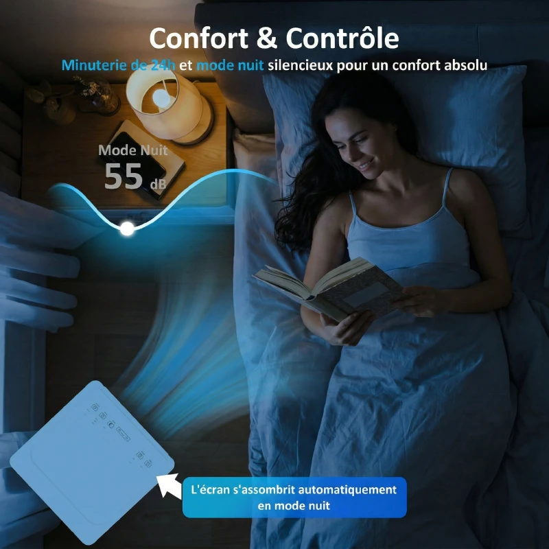 HOMCOM Climatiseur mobile 7000 BTU, climatiseur portable 4 en 1, refroidissement, déshumidificateur, ventilateur, mode nuit