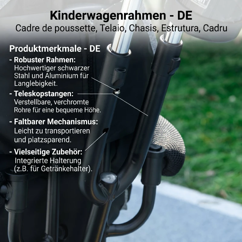 HOMCOM Triciclu pentru Copii cu Mâner 6 în 1, Acoperiș Reglabil și Centură de Siguranță, Vârsta 1-5 Ani, Gri