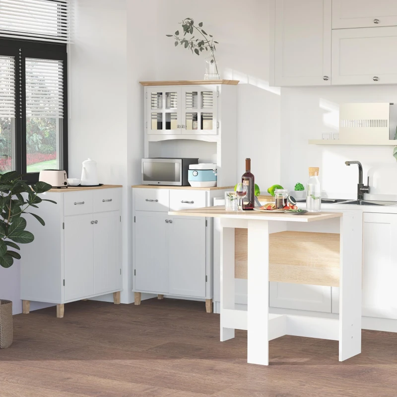 HOMCOM Folding Dining Table, Space-Saving Drop Leaf Kitchen Table for 4-6 People, Multi-functional Desk for Small Space, Flat & Studio, Modern Breakfast Table, Oak and White