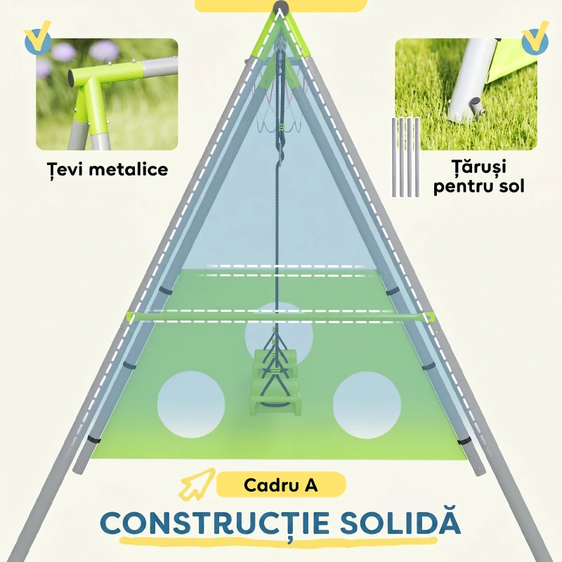 AIYAPLAY Set de Jocuri pentru Copii 3 în 1 cu Leagăn de Grădină, Coș și Poartă de Fotbal, 238x180x182 cm, Verde și Gri(m-10)