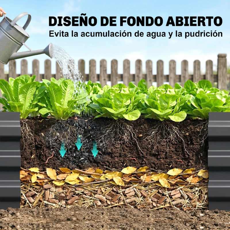 Outsunny Jardinera Exterior Grande Rectangular de Acero Galvanizado Huerto Urbano con Base Abierta 240x60x30 cm Gris Oscuro
