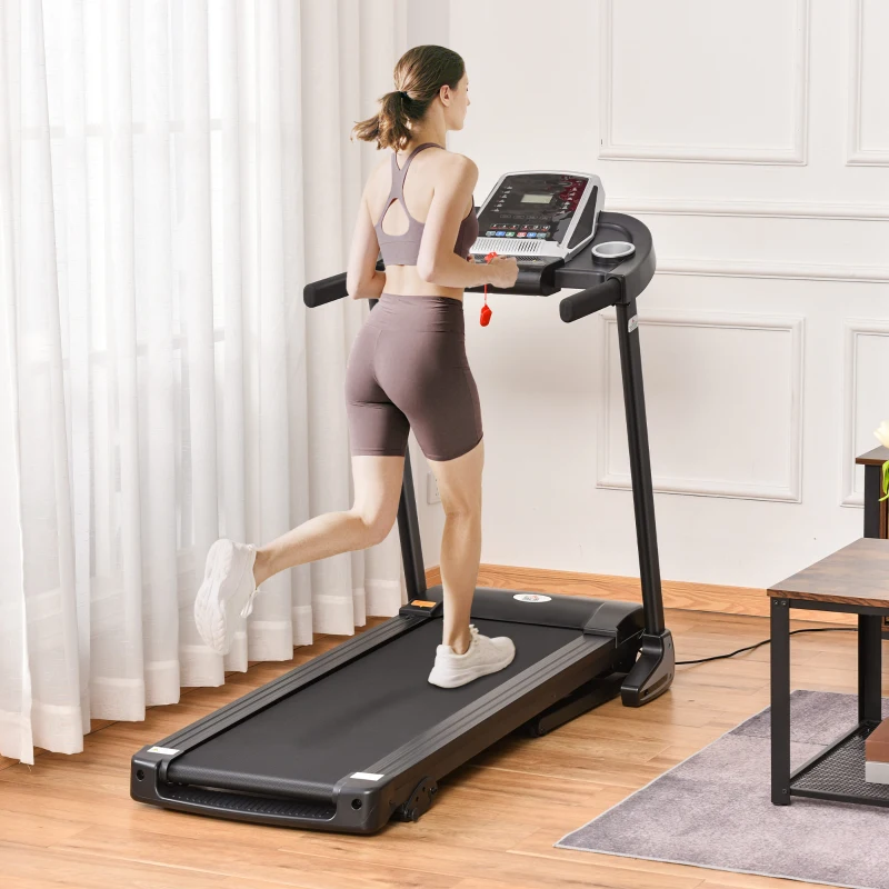 HOMCOM Folding Treadmill, Compact Running Machine with LED Display, Drink & Phone Holder for Home Workout
