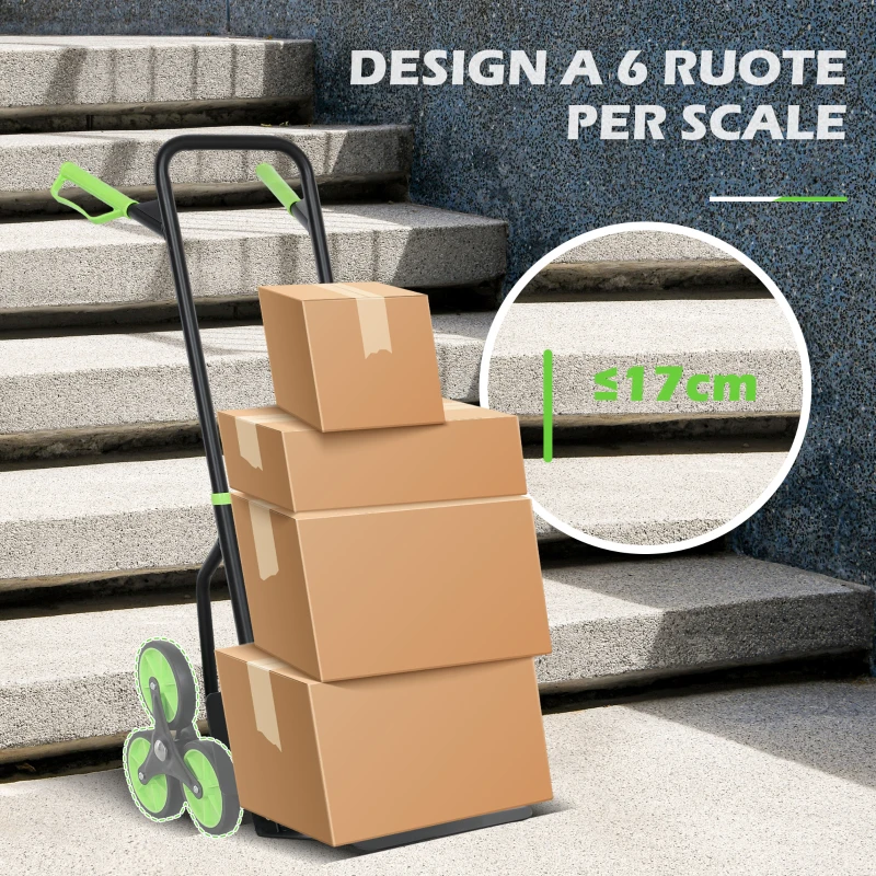 DURHAND Carrello Portapacchi per Scale 6 Ruote, Pieghevole, Portata 120kg, in Acciaio, per Trasloco, Giardinaggio, Verde
