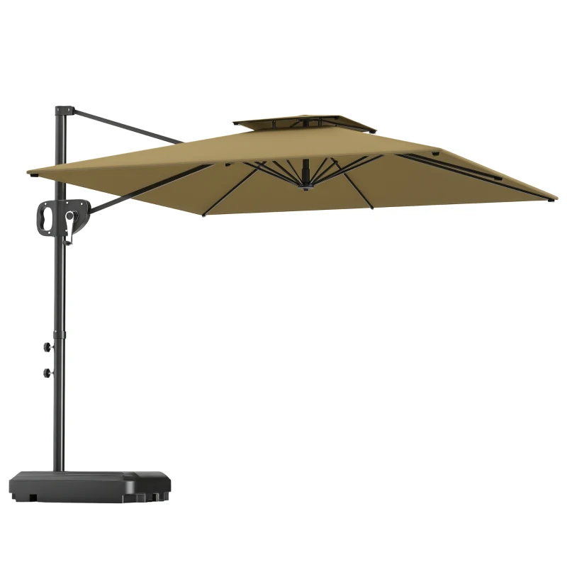 Outsunny Ombrellone a Braccio 2.5x2.5 m con Base Riempibile, Manovella e Testa Inclinabile, Cachi