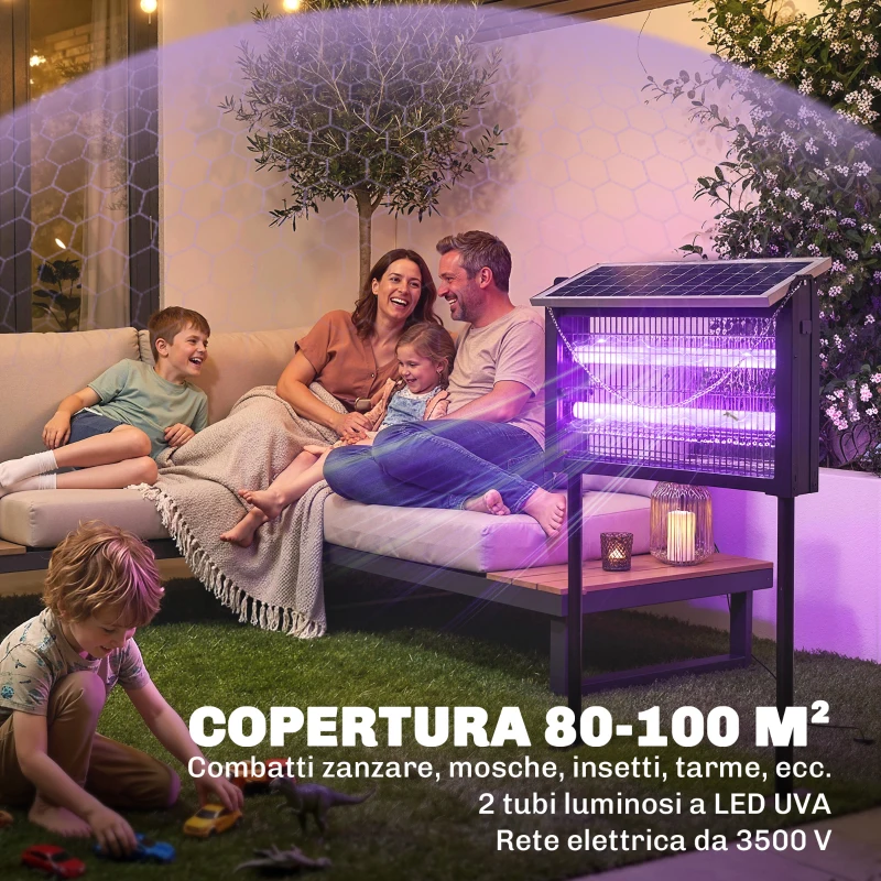 Outsunny Lampada Antizanzare da Esterno a Energia Solare con Rete di Protezione, 45x18x90 cm, Nero