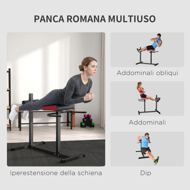 SPORTNOW Sedia Romana Regolabile su 6 Posizioni con Maniglie Laterali, in Acciaio e PU, 110x70x95 cm, Nero