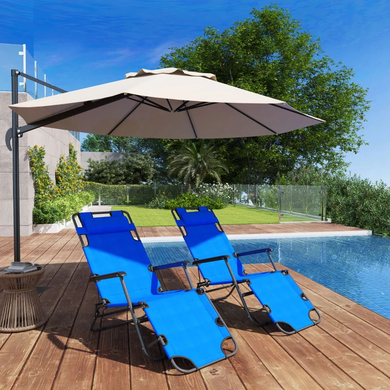 Outsunny Lot de 2 Chaises Longue inclinable transat Bain de Soleil fauteuil relax jardin 2 en 1 Pliant têtière Amovible