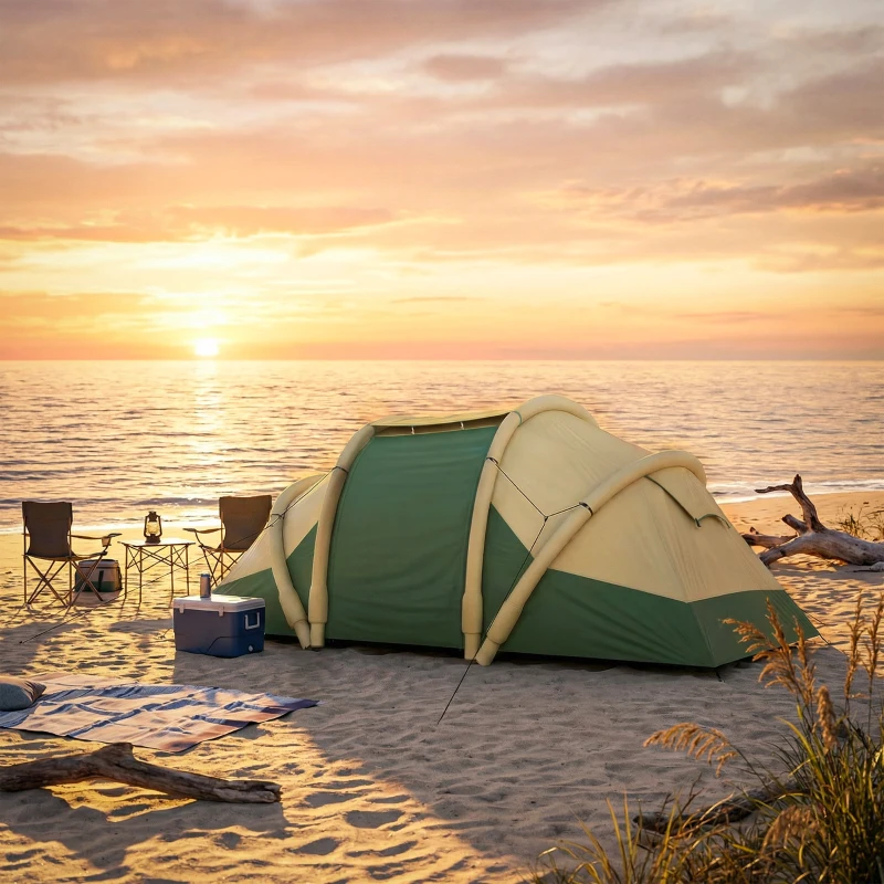 Outsunny Inflatable Tent 2 Bedroom 3000mm Waterproof Windproof Air Tent with Carry Bag for 4 Person