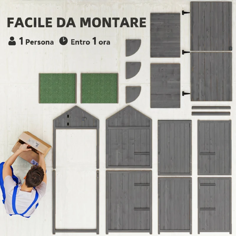 Outsunny Capanno da Giardino Porta Attrezzi in Legno Impermeabile, 77x54.2x179cm - Grigio