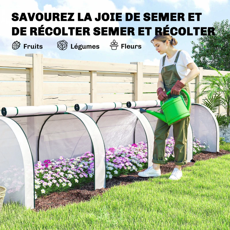 Outsunny Mini serre de jardin serre à tomates 4 x 1 x 0,80 m acier PE anti-UV 4 portes avec zip enroulables blanc
