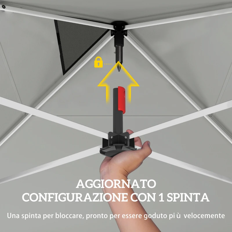 Outsunny Gazebo 3x3 m Pop Up con Tasche Portaoggetti e Sacchi di Sabbia, in Metallo e Tessuto Oxford, Bianco