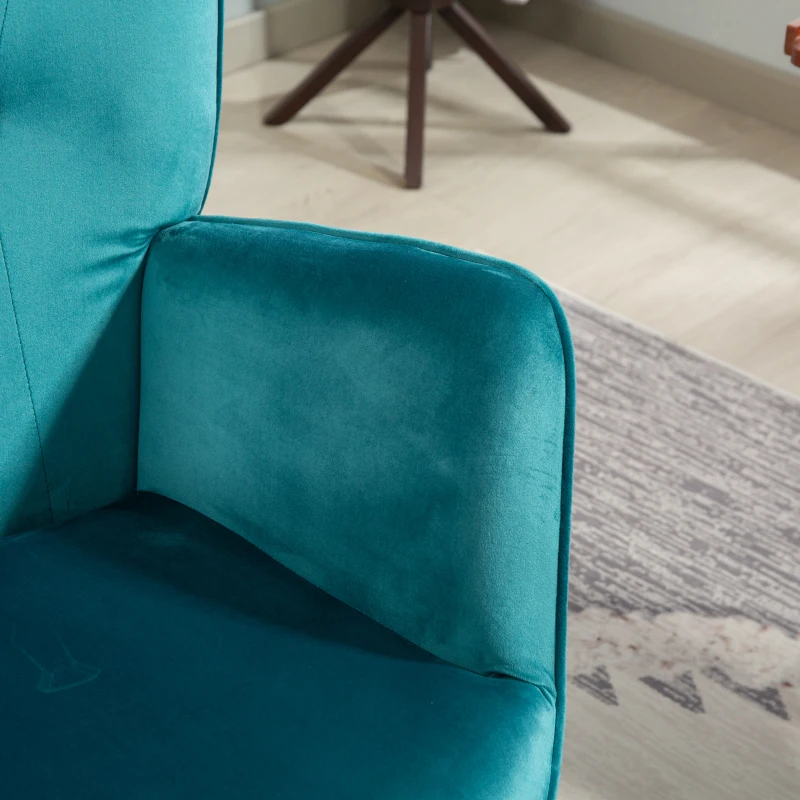 Homcom Fotoliu Catifea Albastra – Pivotant cu Cotiere & Reglabil