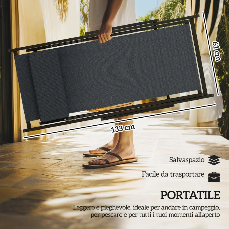 Outsunny Set 2 Sedie Poltrona Sdraio da Esterni, Pieghevoli e Reclinabili, in Alluminio, 100x60x85 cm, Grigio Scuro