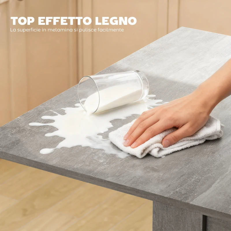 HOMCOM Tavolo da Pranzo Allungabile per 4-6 Persone in Legno e Acciaio, 140x80x77.5 cm, Grigio e color Legno