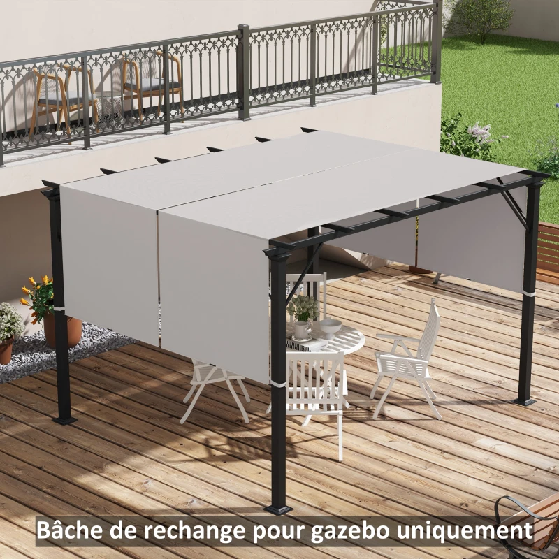 Outsunny Lot de 2 toiles de rechange pergola rétractable 4,9 x 1,2 m pour pergola de 3 x 3 m polyester protection UV kaki clair