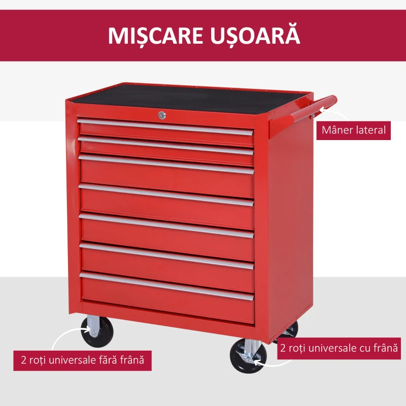 DURHAND Cărucior de unelte, 2 sertare mici și 5 sertare mari, oțel, până la 150 kg, 69 x 33 x 75 cm, roșu