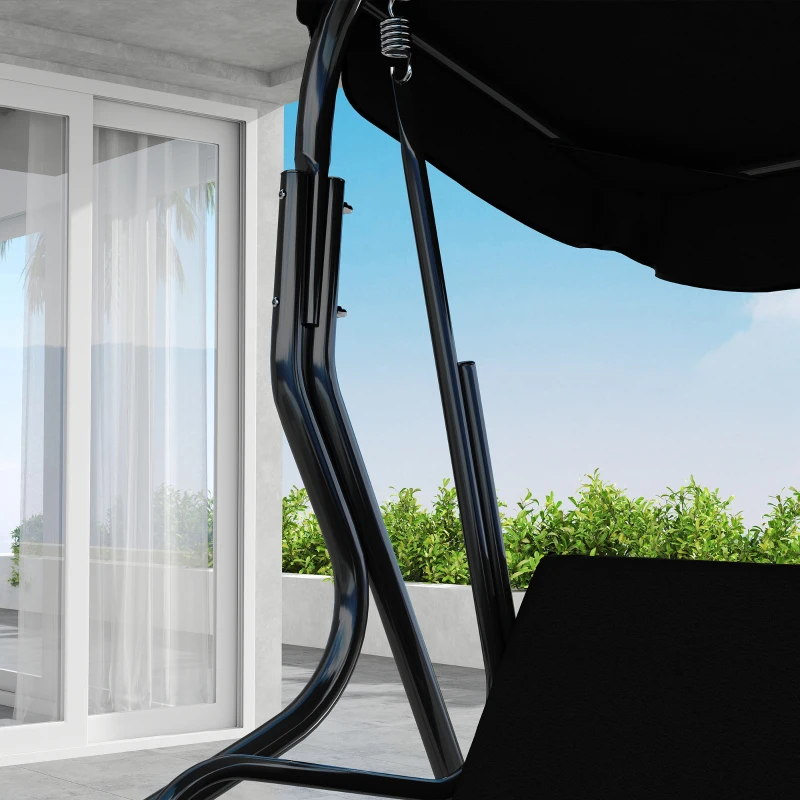 Outsunny Dondolo 3 Posti con Tettuccio Regolabile e Cuscini, in Acciaio e Poliestere, 170x110x153 cm, Nero