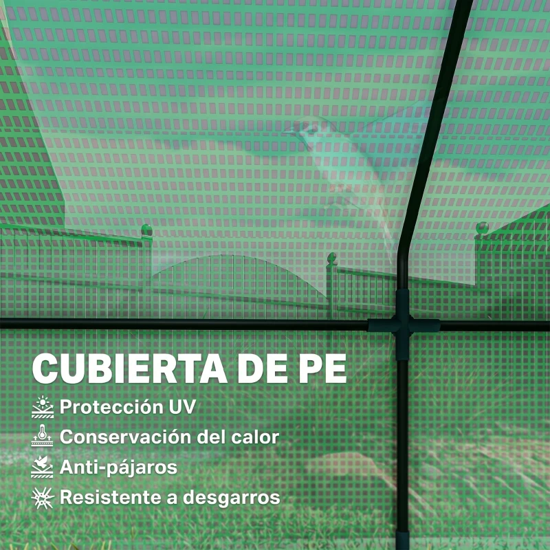Outsunny Invernadero de Exterior Invernadero de Jardín 270x90x90 cm Tipo Caseta con 3 Ventanas Marco de Acero y Cubierta de PE 140g/㎡ para Cultivo Plantas Flores Tomates Verde
