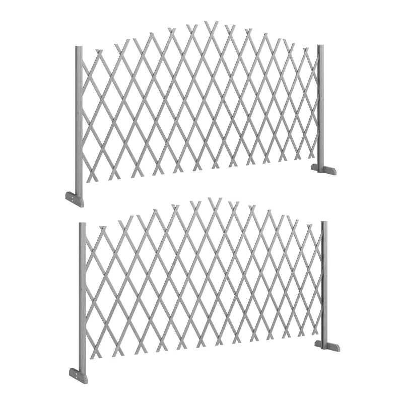 Outsunny 2 Pack Expanding Fence Panels, Wooden Freestanding Garden Fence with Stable Feet, 180 x 30 x 103cm, Dark Grey
