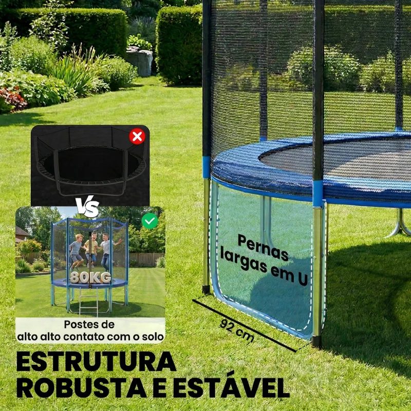 SPORTNOW Cama Elástica Exterior Ø183 cm Trampolim para Crianças com Rede de Segurança Escada e Acolchoamento de Molas Azul
