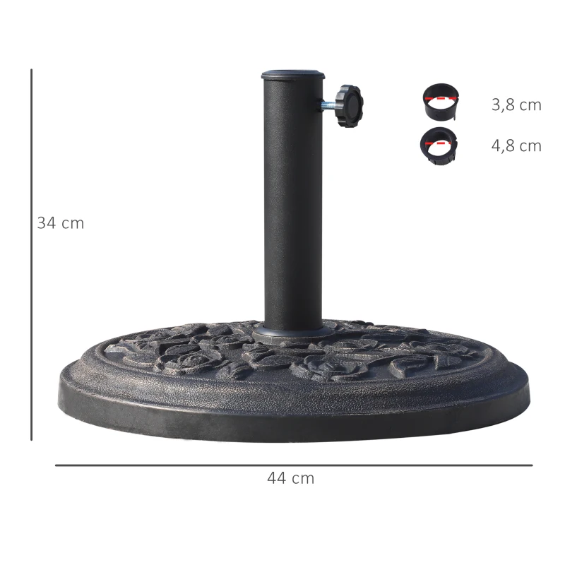Outsunny Pied de parasol, socle parasol extérieur en résine 12 kg, pour mât de Ø 38/48 mm, Ø 44 x 34H cm, bronze