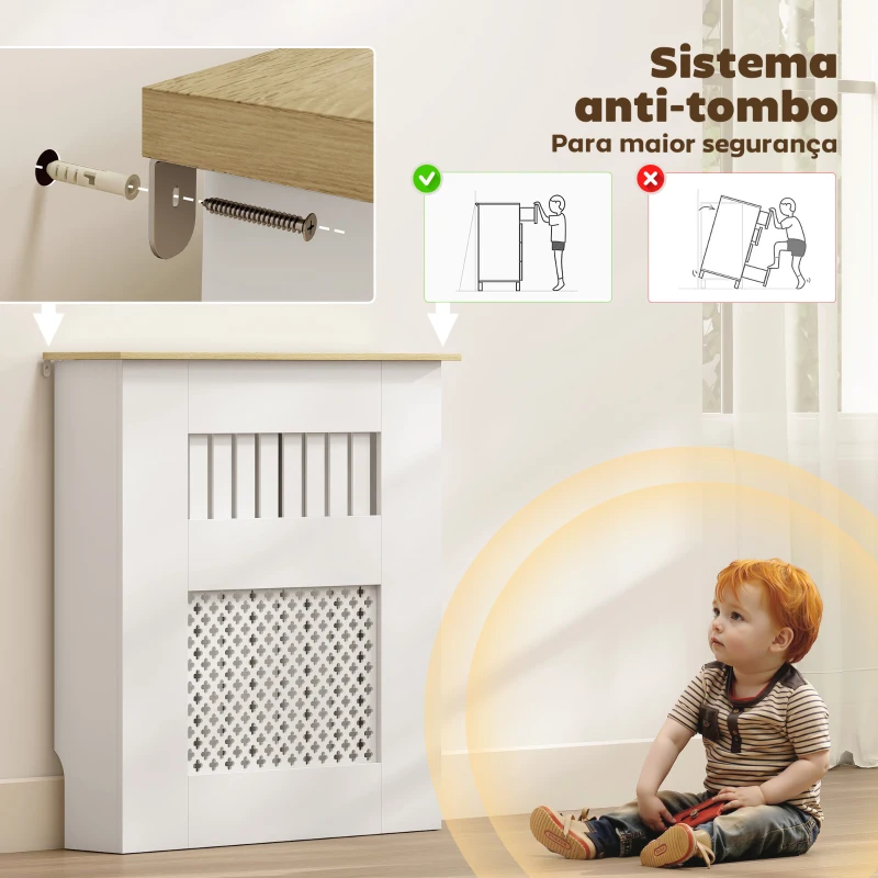 HOMCOM Cobertura para Radiadores Proteção Radiador de MDF 78x19x81 cm Desenho Moderno de Ripas Branco