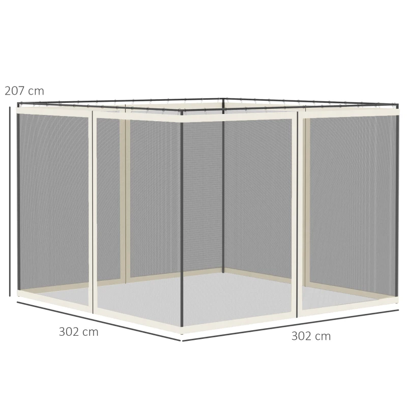 Outsunny Moustiquaires pour barnum de jardin 3 x 3 m - lot de 4 moustiquaires zippées + crochets d'attaches - polyester nylon