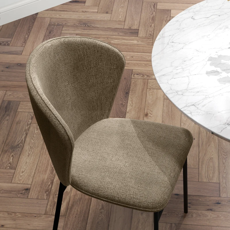 HOMCOM Scaun de masă, Design contemporan și elegant, Material textil cu efect de in, Oțel, 52 x 55 x 80 cm,  Maro deschis