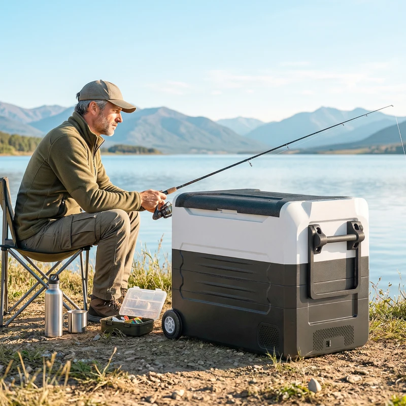 Outsunny Caixa Frigorífica com Compressor 50 L -20℃-20℃ Caixa Frigorífica Elétrica com Controlo de Temperatura de Dupla Zona APP LED Proteção de Bateria Pega Dobrável