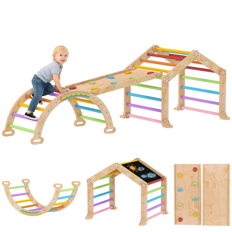 AIYAPLAY Triangle d'escalade enfant avec rampe réversible toboggan bascule et structure d'escalade multicolore