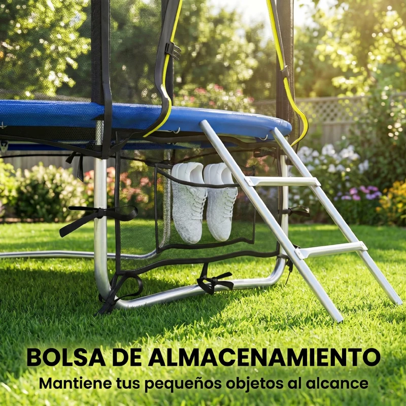 SPORTNOW Cama Elástica Exterior Ø183 cm Trampolín para Niños de +6 Años Adultos con Red de Seguridad Escalera de 2 Peldaños Azul