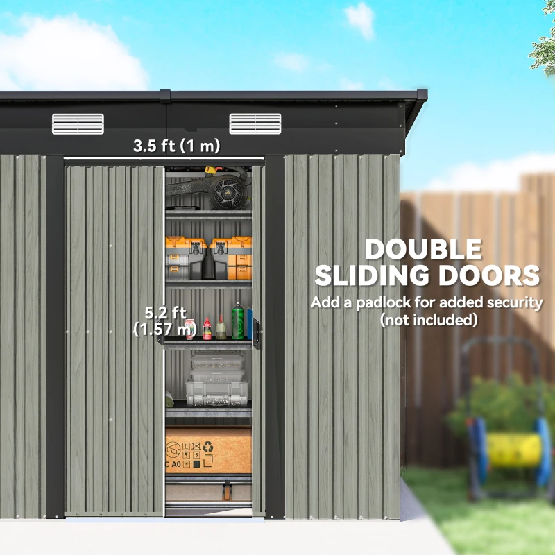 Outsunny 4 x 7ft Metal Shed - Grey Wood-Effect
