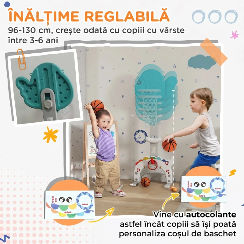 AIYAPLAY Coș de Baschet pentru Copii 5 în 1 cu Înălțime Reglabilă, Poartă de Fotbal și Golf, Vârsta 3-6 Ani