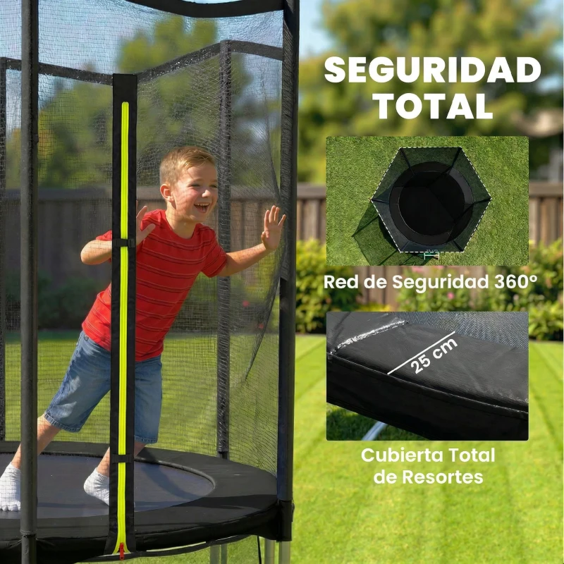 SPORTNOW Cama Elástica Exterior Ø183 cm Trampolín para Niños +6 Años Adultos con Red de Seguridad Escalera de 2 Peldaños Negro