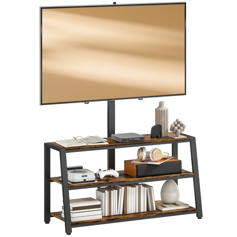 HOMCOM Meuble TV avec support pour téléviseurs de 32-70 pouces, étagères ouvertes, angle ajustable 35°, 108x41x135cm, marron