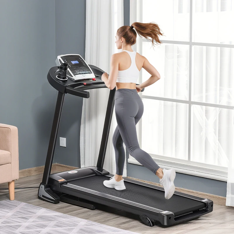 HOMCOM Folding Treadmill, Compact Running Machine with LED Display, Drink & Phone Holder for Home Workout