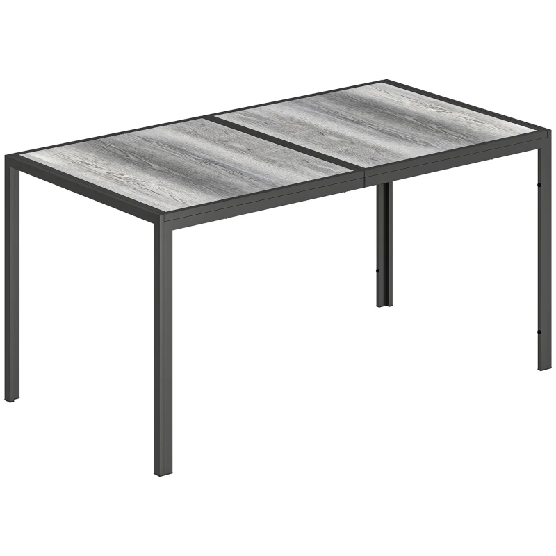 Outsunny Table de jardin pour 4 à 6 personnes, table à manger extérieure avec plateau à effet bois, 150 x 80 x 74 cm, gris