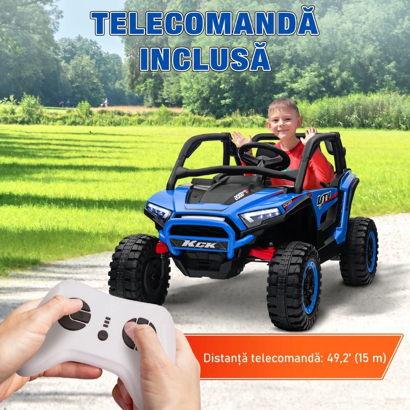 AIYAPLAY Mașină Electrică pentru Copii 3-8 Ani 24V cu Conducere Manuală și Telecomandă, Viteză 5-7 km/h, Albastră(m-9)